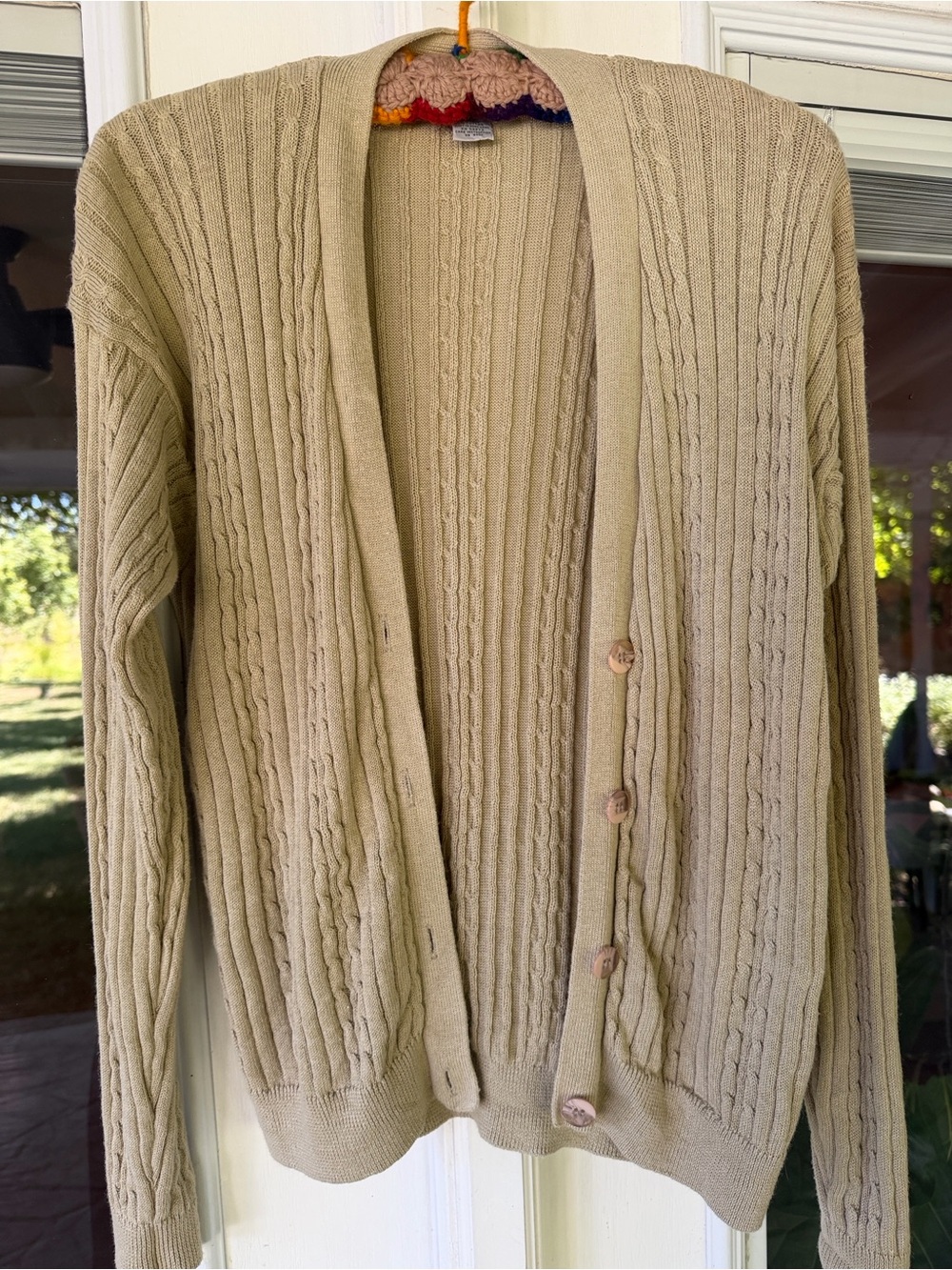 Cotton Ramie Summer Beige Cable Knit Cardigan